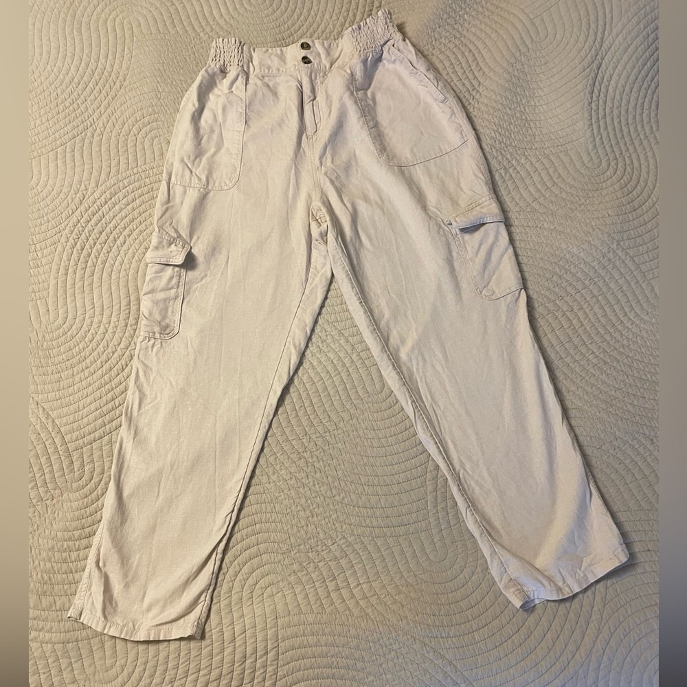 High Waisted Linen Cargo Pants